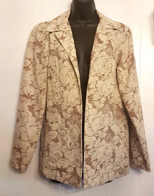 DIALOGUE Floral Tapestry Blazer size 4 Beige & Tan Woven Linen/Cotton Jacket - Image 1 of 4