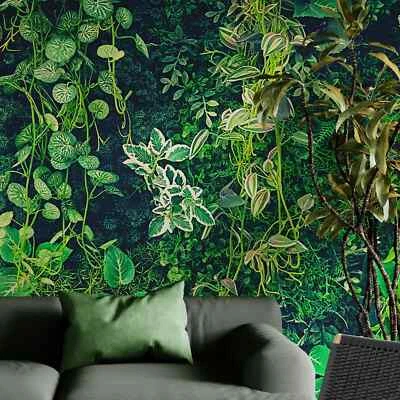 STICKERBRAND Tropical Green Jungle Wallpaper Mural. Fern Leaves Peel and Stick Wallpaper.
