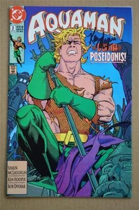AQUAMAN 2 firmato KEVIN MAGUIRE morte di poseidonis quasi nuovo COA cacciatore di uomini marziani - Foto 1 di 6