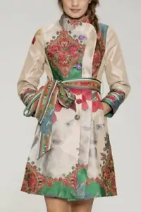 €250 Desigual taglia 40/S ? Cappotto Primavera Autunno Floreale Cintura Lucido Sottile Colorato Nuovo - Foto 1 di 12