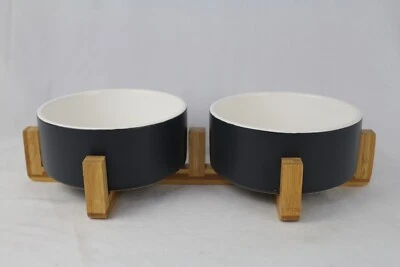 Tazón redondo de cerámica duradero comida agua plato elevado para mascotas - 2 tazones Foto 1 de 4