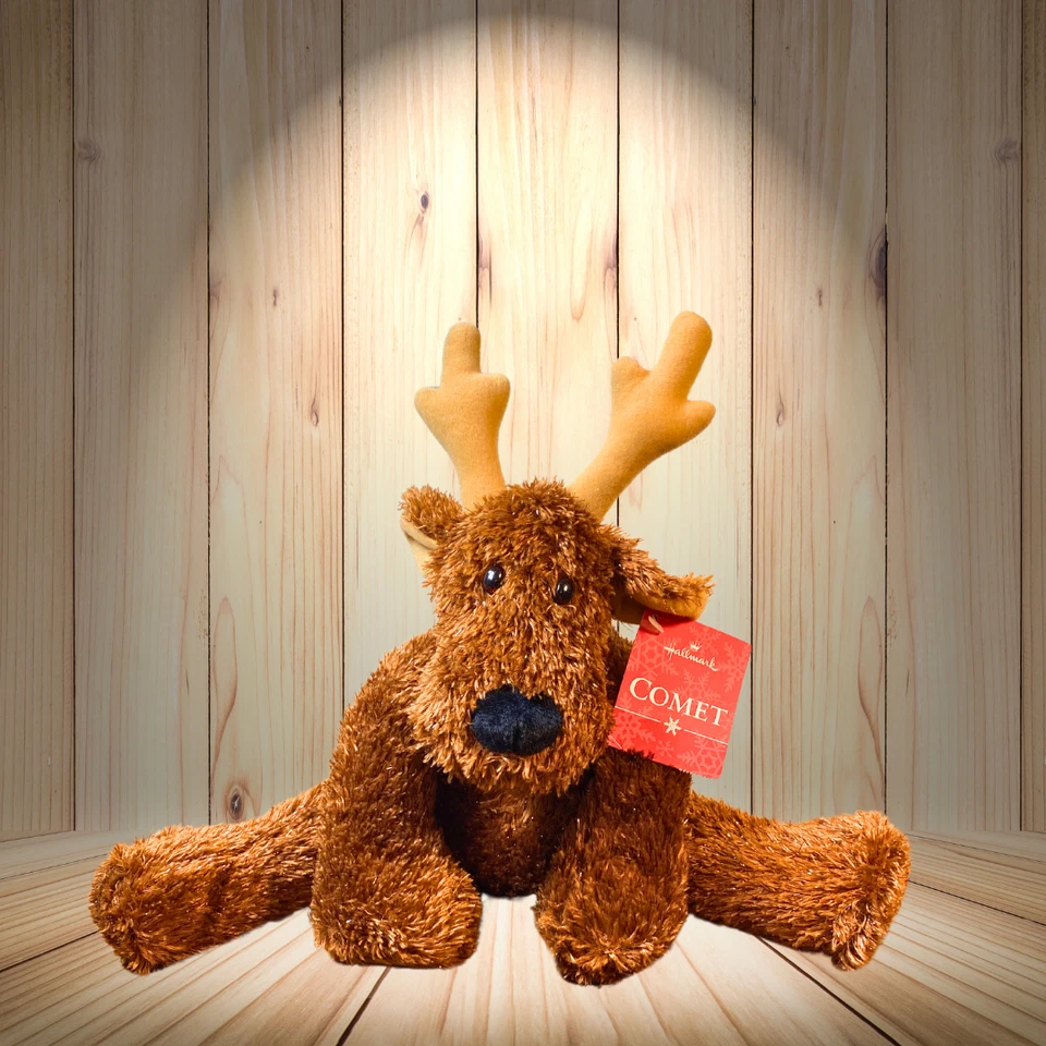 Hallmark Comet Reindeer Plush Brown Jingle Bell Tinsel Fur Christmas 11" Toy