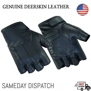 Damen Motorrad Hirschleder Leder Handschuhe Biker Halbfinger Auto Fahrhandschuhe - Bild 1 von 4