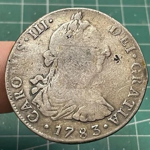 ESPAÑA 8 Reales del año 1783 de Carlos III  ceca de Lima MI Peru Resellos chinos - Bild 1 von 9