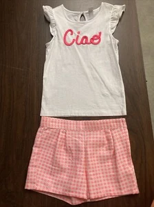 janie jack riviera vacation white pink ciao tank shorts set size 8 - Picture 1 of 8