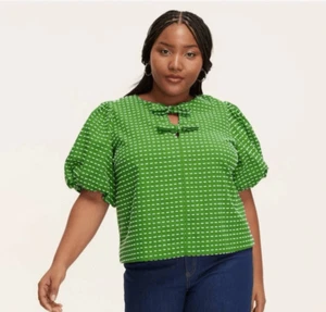 Camicia Kate Spade New York X target verde testurizzata a pois manica a sbuffo nuova - Foto 1 di 7