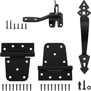 Wood Gate Hardware Set - Heavy Duty 3-1/2In T Hinge & Self-Locking Gate Latch & - Picture 1 of 12
