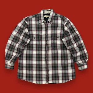 Vtg Quilt Lined Flannel Shirt Full Zip Jacket 80s 90s Plaid Long Sleeve Large - Picture 1 of 13