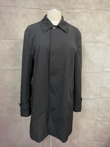 Saks Fifth Avenue Trench Coat Mens Size M Black Vented Mid Length Button Front - Picture 1 of 7