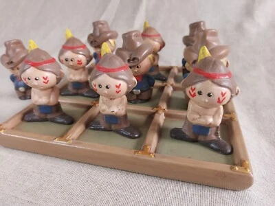 Ceramic Handpainted Cowboy & Indian Tic Tac Toe Tabletop Game - Image 1 of 4