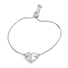 Sterling Silver Created Diamond Heart Design Adjustable Jewelry Bracelet