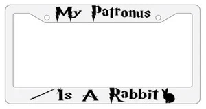 My Patronus is A Rabbit White Plastic License Plate Frame Auto Accessory - Foto 1 di 1