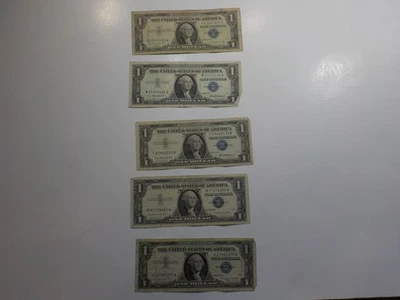 5 Silver Certificate Currency Notes 1957 Paper Money Lot Collection Blue Seal  - Image 1 of 4
