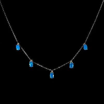 Collana In Argento Sterling 925 Con Opale Blu Ovale Gemma Naturale 6x4mm 16 In - Immagine 1 di 4