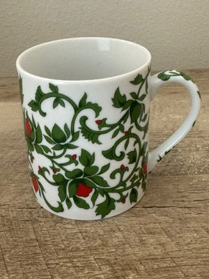 Williams Sonoma Green Vines Red Flowers Coffee Mug Tea Cup Porcelain 8oz - Image 1 of 4