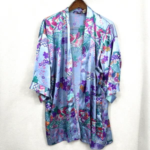 Vintage y2k Fredericks Of Hollywood abito donna OS raso kimono boho floreale LEGGI - Foto 1 di 14