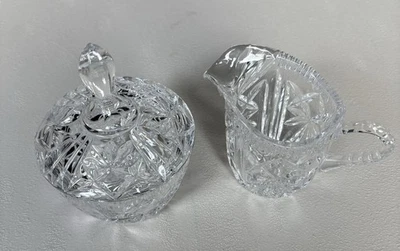 Juego de azucarero con tapa y crema de cristal de plomo vintage Starburst Foto 1 de 4