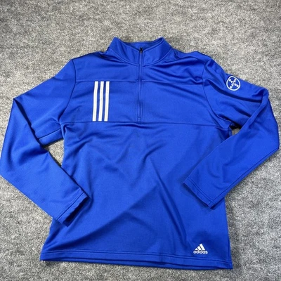 Men’s Adidas Bayer Pullover 1/4 zip Climalite Long Sleeve pullover Blue L - Image 1 of 4