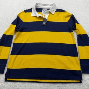 Lands' End Women's Rugby Shirt Atlas Yellow Navy Blue Striped Long Sleeve Top - Picture 1 of 10
