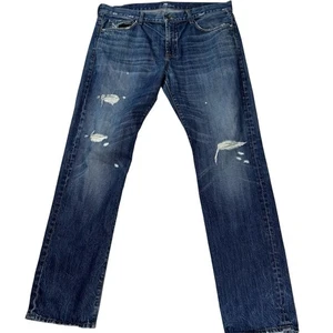 7 For All Mankind The Straight Jeans Mens 36 Measure 38x33 Distressed Blue Denim - Picture 1 of 10
