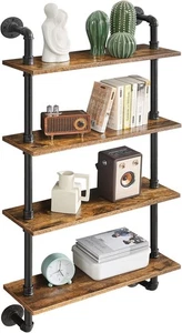 4-Tier Industrial Pipe Wall Shelves, Rustic Floating Bookshelf Storage Rack Home - Picture 1 of 8