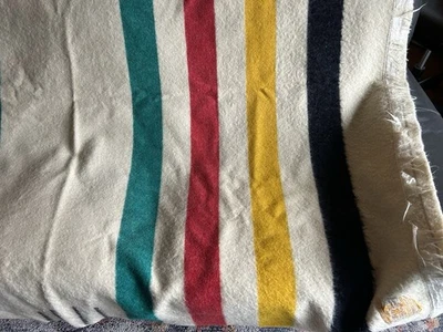 Vintage Hudson’s Bay 3,5 Punkt 100 % Wolle Decke 82”x64” England Orange Label - Bild 1 von 4