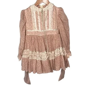 Handmade Vintage 80s Gunne Sax Style Pink Calico Prairie Dress 4T - Picture 1 of 12