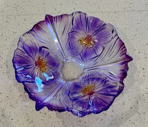 Vintage Walther Glass Purple Iris Pansy Floral 8" Bowl - Picture 1 of 4