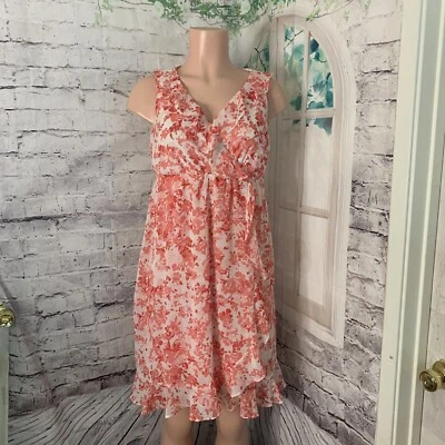 Motherhood Women's Maternity Wrap Dress Size Small Floral Pink Chiffon Ruffles - Image 1 of 4