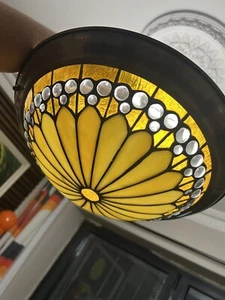 Vintage Tiffany Style Ceiling Lamp Light Shade Stained Glass Glass & Metal - Picture 1 of 11