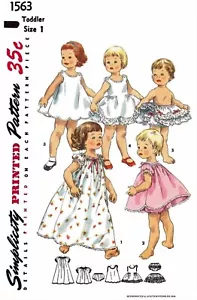 Simplicity #1563 Fabric Sewing Pattern Toddler Girl SLIPS Pajama Nightgown 1/2/3 - Picture 1 of 6