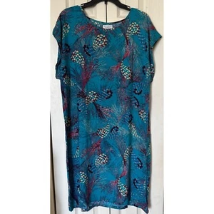 Tamsy Dress Women's Plus Size 2XL Peacock Print Cowl Sleeve Loose Fit Viscose - Picture 1 of 14