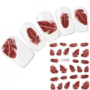 Pegatina Tattoo Nail Art pluma pluma negra roja pegatina de uñas ¡Nueva! - Imagen 1 de 1