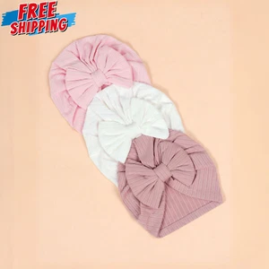 3pcs Newborn Baby Bowknot Hats – Soft, Stretchy & Stylish Infant Beanies - Picture 1 of 24