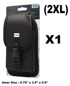 (2XL) CELL PHONE VERTICAL RUGGED POUCH WITH METAL CLIP BELT LOOP HOLSTER - Picture 1 of 6