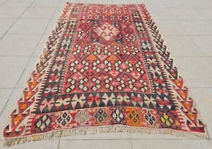 Authentic Hand Knotted Antique Turkish Kilim Kilm Wool Area Rug 5.5 x 3.0 Ft