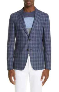 Z Zegna Men's Turati Drop 8 Deco Blue White Check Sport Coat MSRP $1095 - Picture 1 of 15