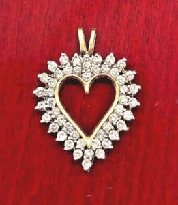 Ladies Round Diamond Heart Necklace Pendant Charm, 14k Solid Yellow Gold - Picture 1 of 7