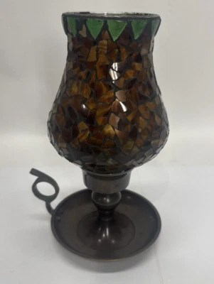 Pier 1 Stained Glass Mosaic Hurricane Lantern Candle Holder Chamberstick Base - Image 1 of 4