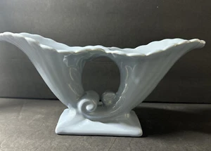 Vintage Abingdon USA Art Pottery Blue Double Cornucopia Shell Vase 1930's - Picture 1 of 10