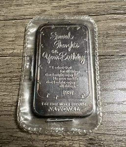 Vintage Special Thoughts On Your Birthday National 1oz Silver Art Bar - Picture 1 of 4