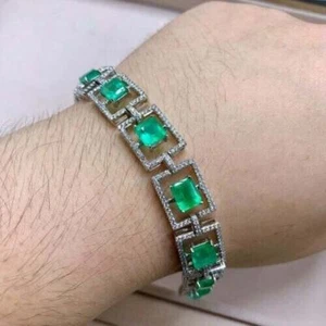 Gorgeous Art Deco 25.69CT Deep Green Emerald With Old Mine Cut CZ Women Bracelet