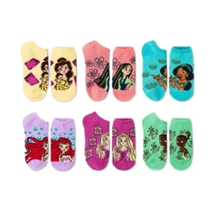 Girls' 6 Pack No Show Socks Disney Princess Size S-L - Picture 1 of 4