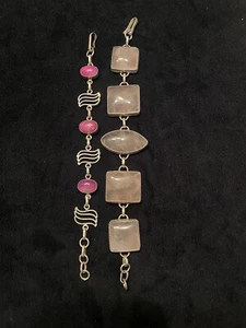 Bracelet lot 1 sterling Plate 1 base metal Big rose quartz Pink agate Marquis - Picture 1 of 6