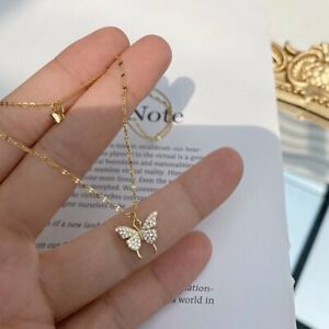 Charm 925 Silver Double Butterfly Zircon Necklace Clavicle Women Jewelry Gifts