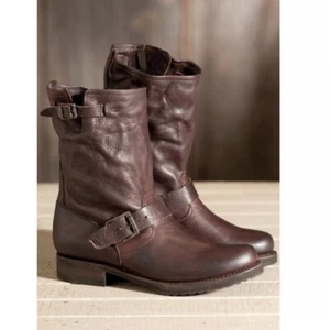 Frye Veronica Leather Buckle Short Brown Moto Boots Womens Size 10 - Picture 1 of 11