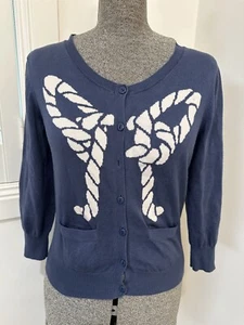 Gorman Blue Bow Rope Cardigan Cotton 8 S Preppy Nautical - Picture 1 of 11