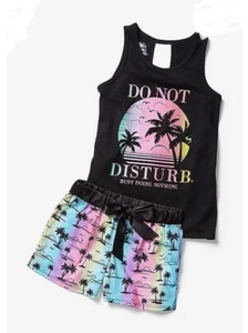 Justice Girls 2pc Set JUSTICE GIRLS GLOW IN THE DARK DO NOT DISTURB Size 7 - Picture 1 of 4