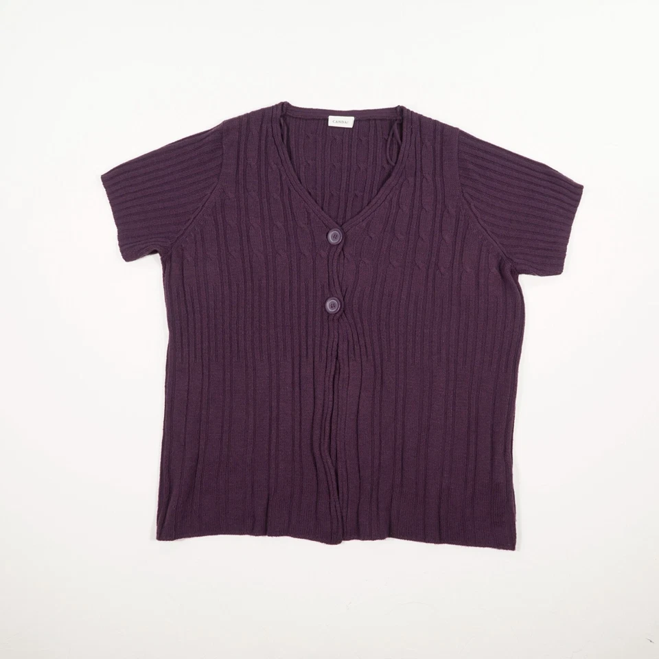 CANDA C&A Damen Cardigan Strickjacke Gr. 52/54 lila Kurzarm V-Ausschnitt Acryl - Bild 1 von 4