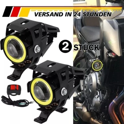 2x Motorrad LED Zusatzscheinwerfer Scheinwerfer mit Angel Eye Fernlicht Fog Lamp - Bild 1 von 4